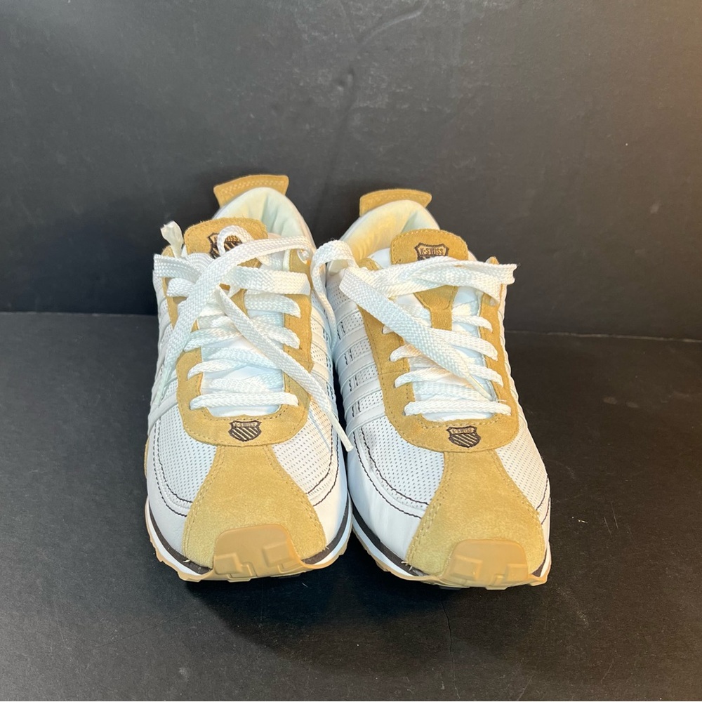 K-Swiss White and Tan Suede-Trim Men's Sneakers